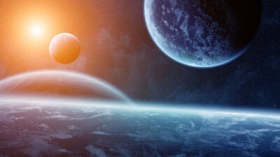 Fototapete Planeten 3D vor Sonnenaufgang