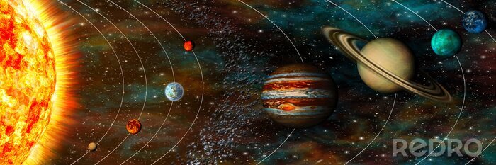 Fototapete Planeten des Sonnensystems in der Umlaufbahn in 3D