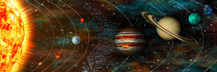 Fototapete Planeten des Sonnensystems in der Umlaufbahn in 3D