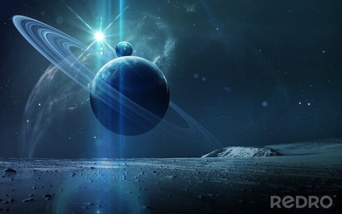 Fototapete Planeten des Sonnensystems und die Oberfläche von einem von ihnen