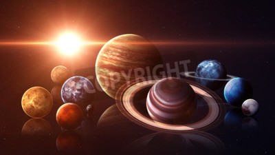 Fototapete Planeten des Sonnensystems und helle Sonne