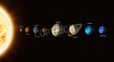Fototapete Planeten des Sonnensystems und Inschriften