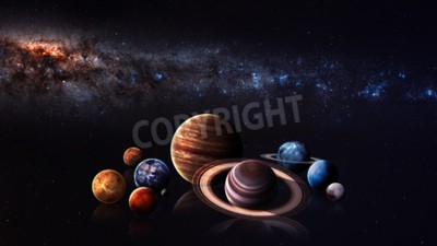 Fototapete Planeten des Sonnensystems vor dunklem Hintergrund
