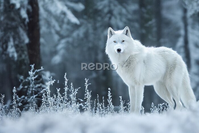 Fototapete Polarwolf im Winterwald