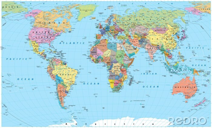 Fototapete Politische farbige Weltkarte
