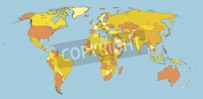 Fototapete Politische Weltkarte in verschiedenen Farben