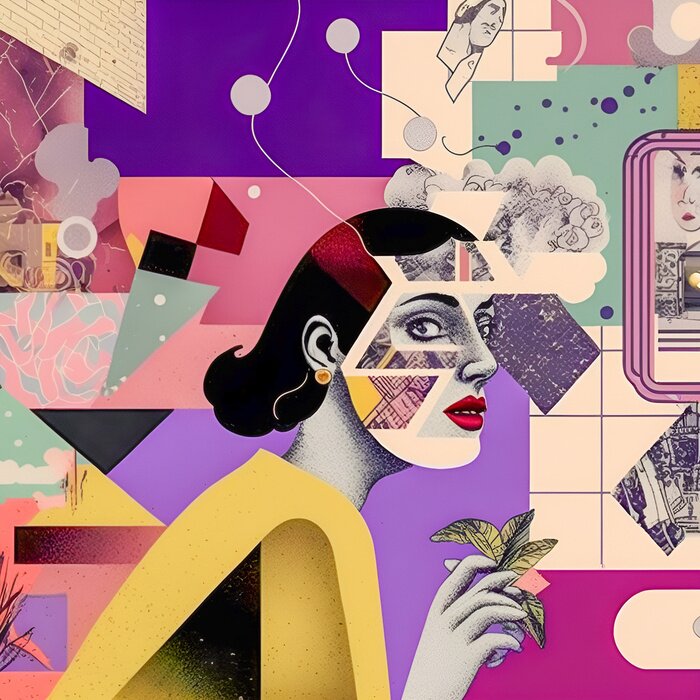 Fototapete Popart-Collage mit einer Frau