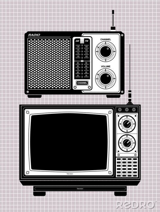 Fototapete Popart-Retro Radio und Fernseher