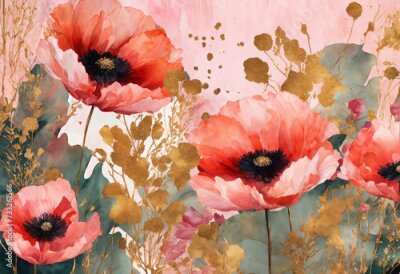 Fototapete Poppy Flowers watercolor - AI generated