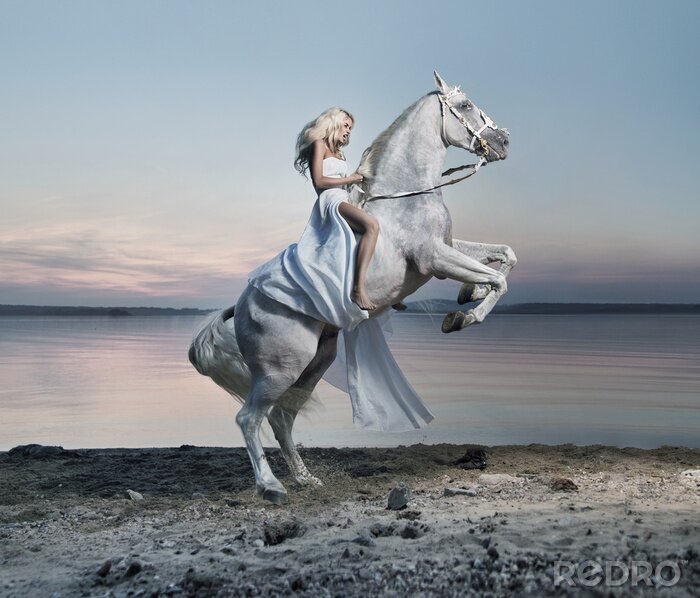 Fototapete Porträt einer Frau am Pferd