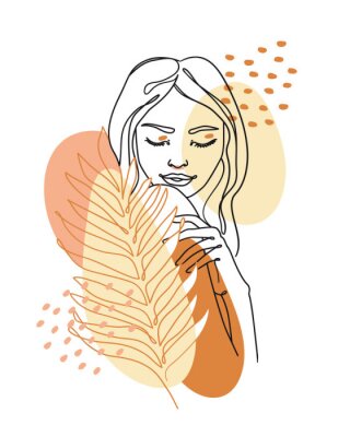 Fototapete Porträt einer Frau mit Blatt im modernen Stil