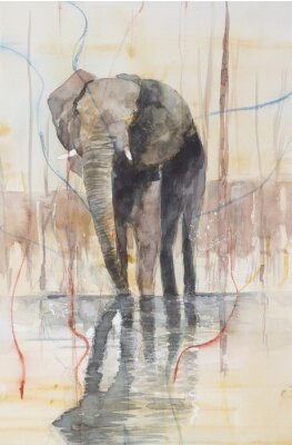 Fototapete Porträt eines in Aquarellfarbe gemalten Elefanten