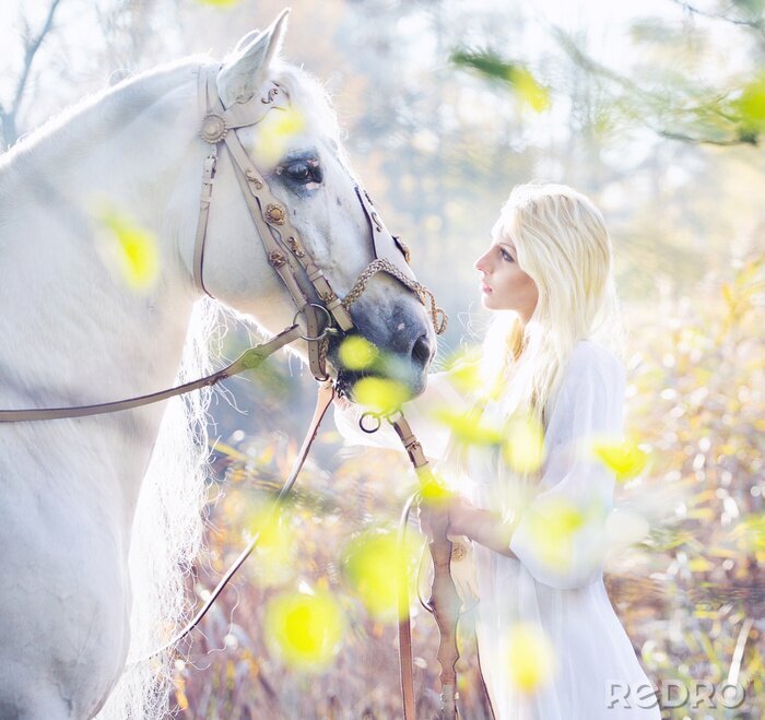 Fototapete Porträt von Frau und Pferd