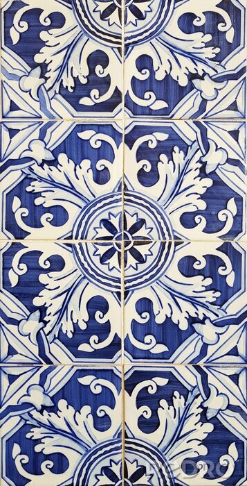 Fototapete Portuguese azulejo style decorated ceramic tiles background
