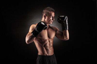 Fototapete Posierender Boxer auf schwarzem Hintergrund