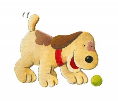 Puppy Hund spielt mit Ball