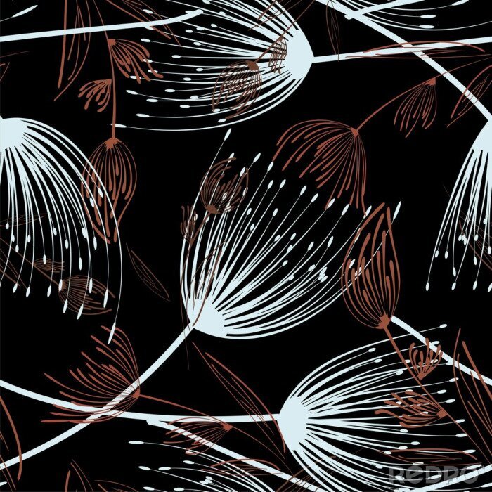 Fototapete Pusteblumen hell weiß und braun Grafik