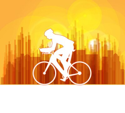 Fototapete Radfahrer auf gelben Stadthintergrund