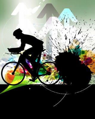 Fototapete Radfahrer und farbenfroher abstrakter Hintergrund