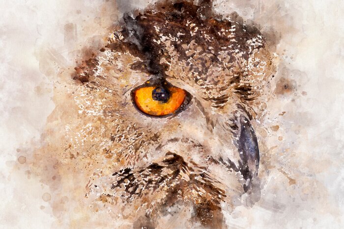 Fototapete Räuberische Eule mit Aquarellfarben gemalt