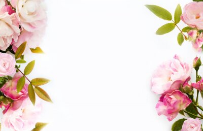 Fototapete Rahmen aus rosa Rosen und Blättern