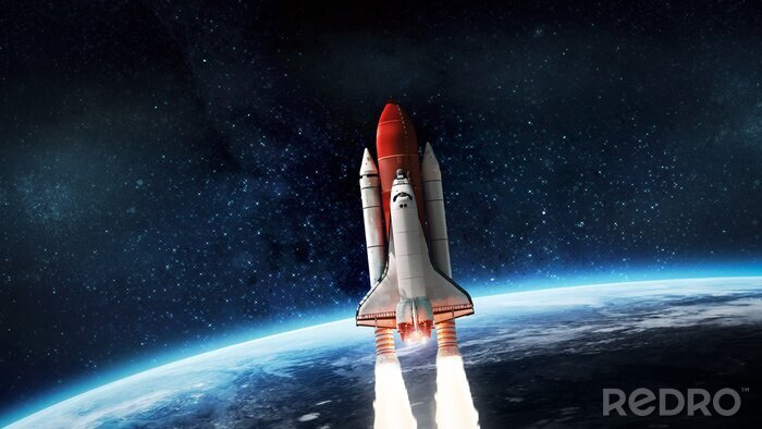 Fototapete Rakete fliegt ins All von der Erde