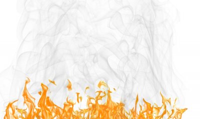 Fototapete Rauch über Flammen des Feuers auf weißem Hintergrund