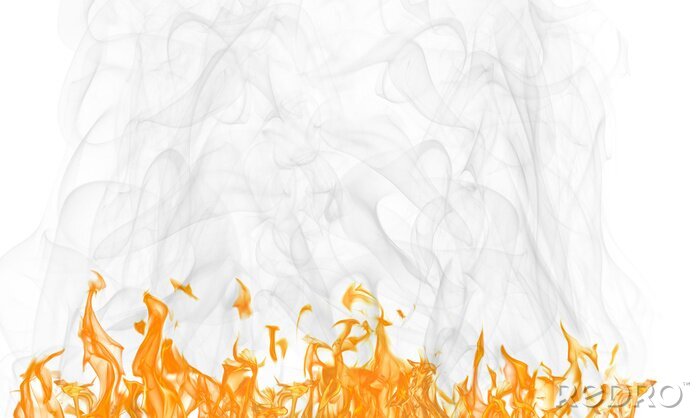 Fototapete Rauch über Flammen des Feuers auf weißem Hintergrund