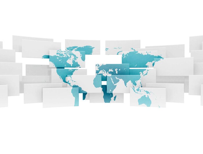 Fototapete Rechtecke 3D und Weltkarte