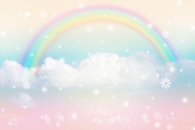 Fototapete Regenbogen am Himmel mit Wolken und Sternen