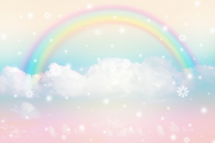 Fototapete Regenbogen am Himmel mit Wolken und Sternen