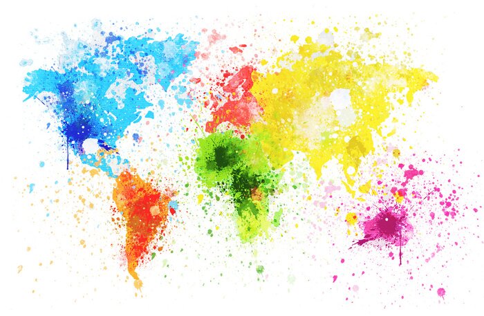 Fototapete Regenbogenweltkarte aus Flecken