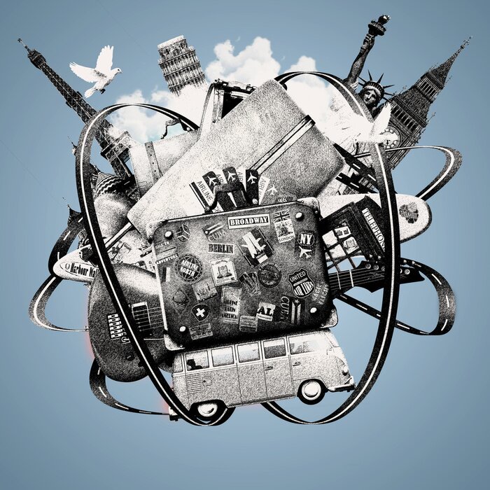 Fototapete Reisen-Muster in Grautönen