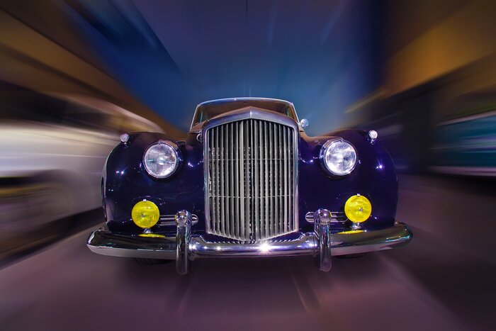 Fototapete Retro Auto vor geschwommenen Hintergrund