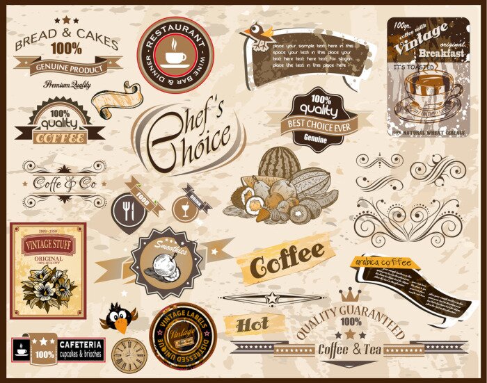 Fototapete Retro-Etiketten auf braunem Hintergrund