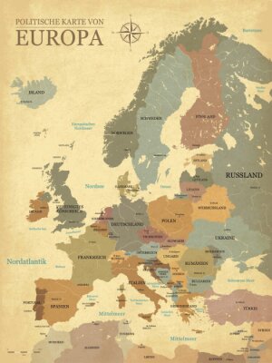Retro-Europakarte in deutscher Sprache