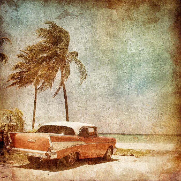 Fototapete Retro Fahrzeug am Strand