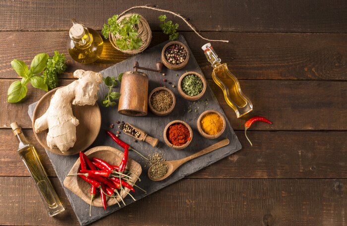 Fototapete Retro Gewürze künstlerische Komposition