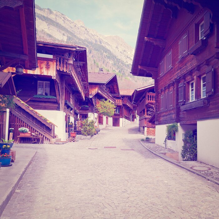 Fototapete Retro-Holzhäuser in einem Kurort