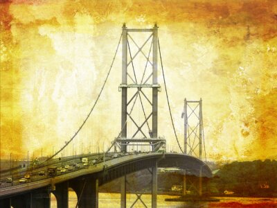 Fototapete Retro-Illustration mit Brücke