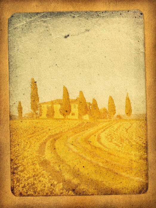 Fototapete Retro-Postkarte mit Ansicht der Toskana