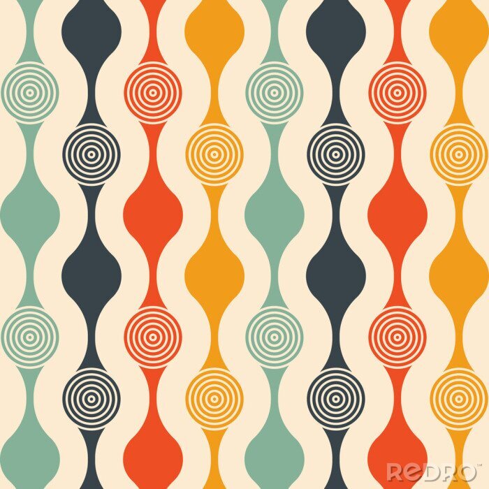 Fototapete Retro seamless pattern - colorful nostalgic background design with circles