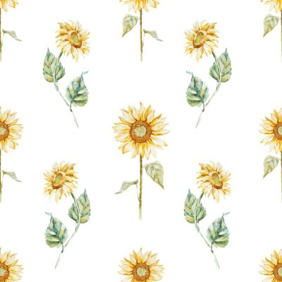 Fototapete Retro-Sonnenblumen auf weißem Hintergrund