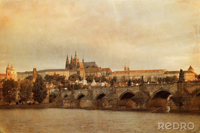 Fototapete Retro-Stil-Foto von der Karlsbrücke in Prag Old