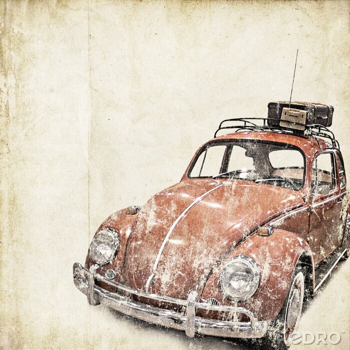 Fototapete Retro VW Käfer mit Gepäck auf dem Dach