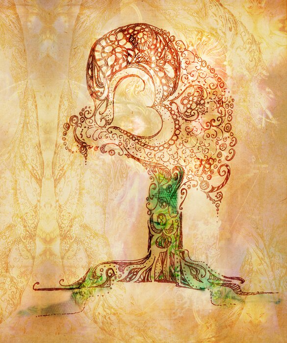 Fototapete Retro-Zeichnung Baum