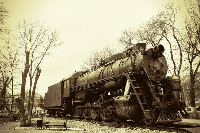 Fototapete Retro-Zug in schwarz-weißen Farben