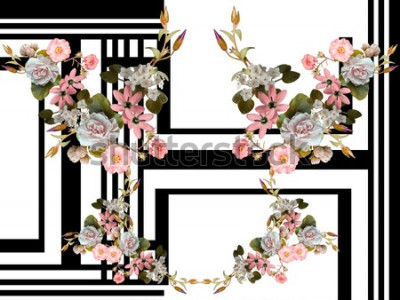 Fototapete Rhizome auf schwarz-weißer Geometrie