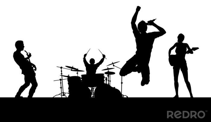 Fototapete Rockband schwarze Silhouetten von Musikern