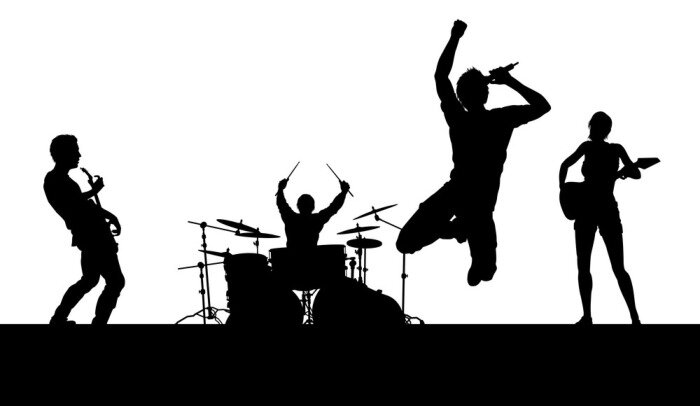 Fototapete Rockband schwarze Silhouetten von Musikern